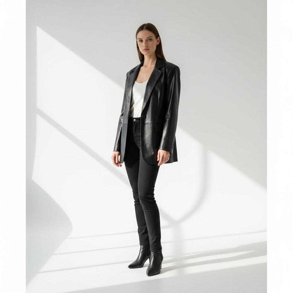 NWOT ASOS Design‎ Only Oversized Faux Leather Blazer Black Women 10